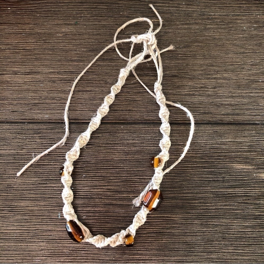 Handmade hemp and amber glass beads necklace